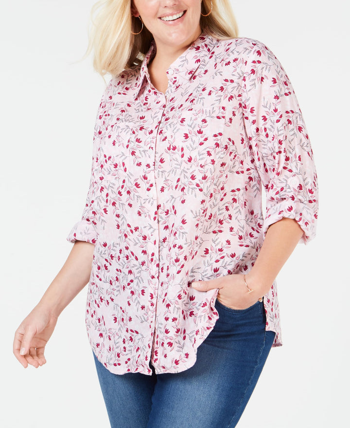 Charter Club Plus Size Linen Utility Shirt