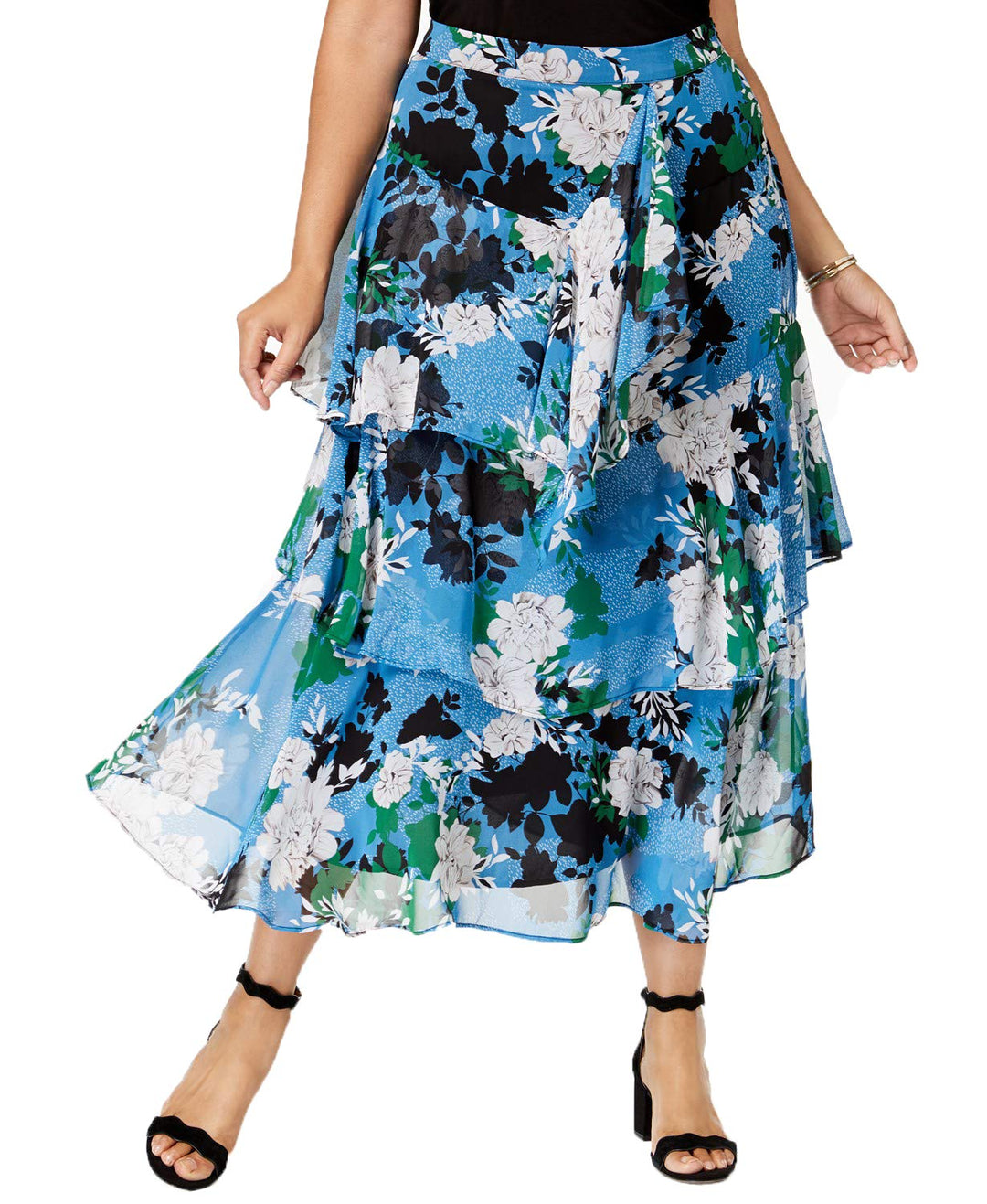 Plus Size Printed Tiered Skirt