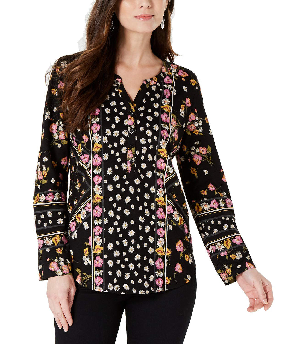 Style & Co Petite Printed Split Neck Shirt