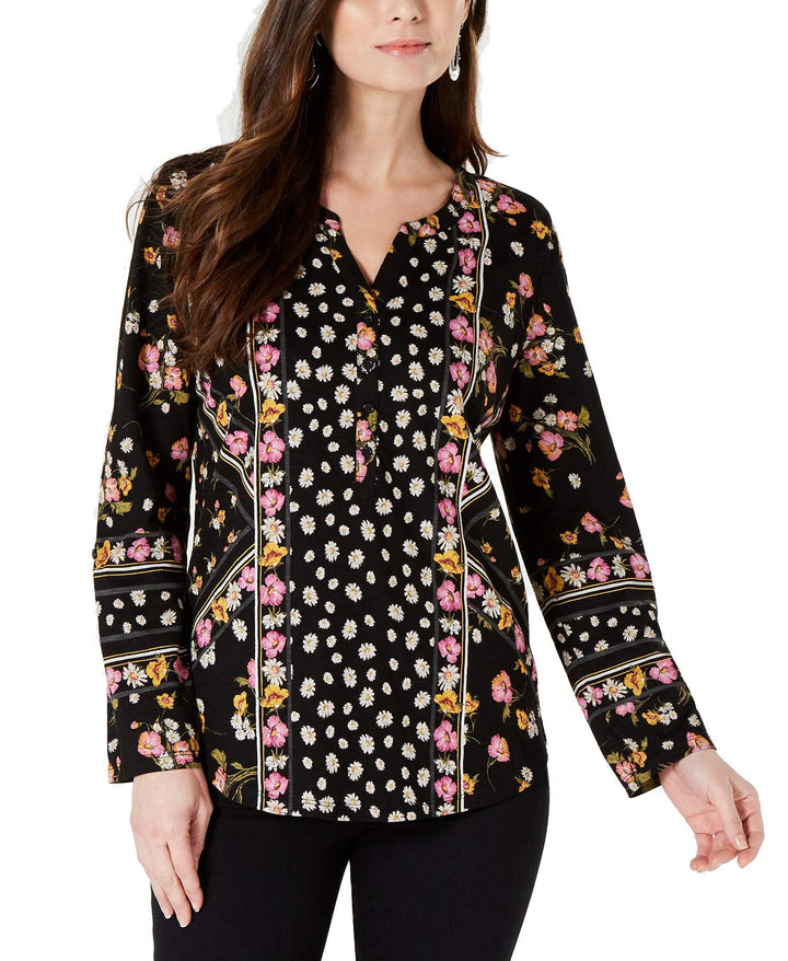 Style & Co Petite Printed Split Neck Shirt