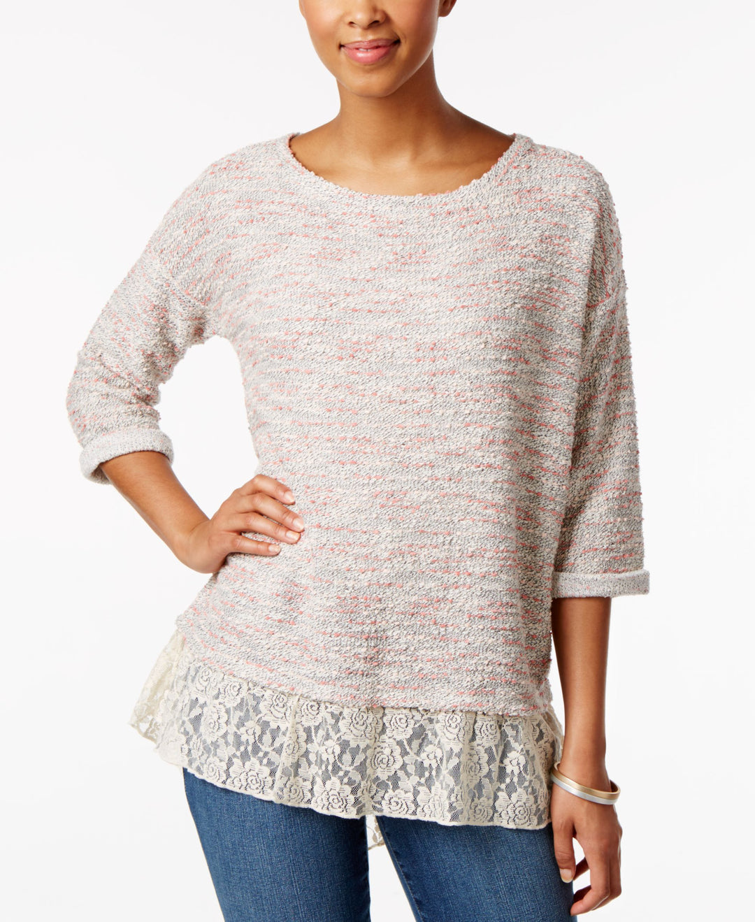 Style & Co Petite Lace Hem Top