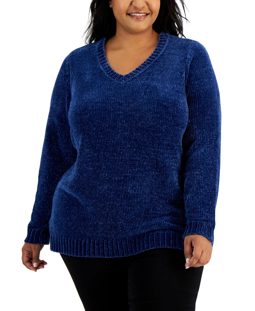 Karen Scott Plus Size Chenille V Neck Sweater