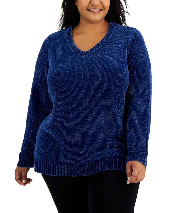 Karen Scott Plus Size Chenille V Neck Sweater