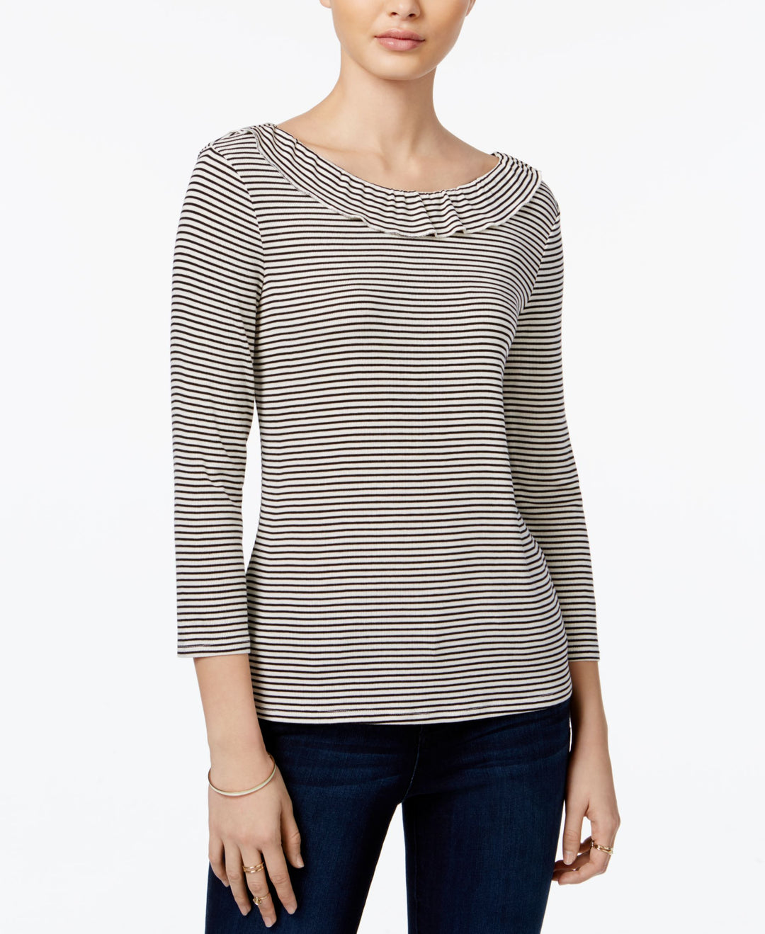 Maison Jules Striped Ruffled Top