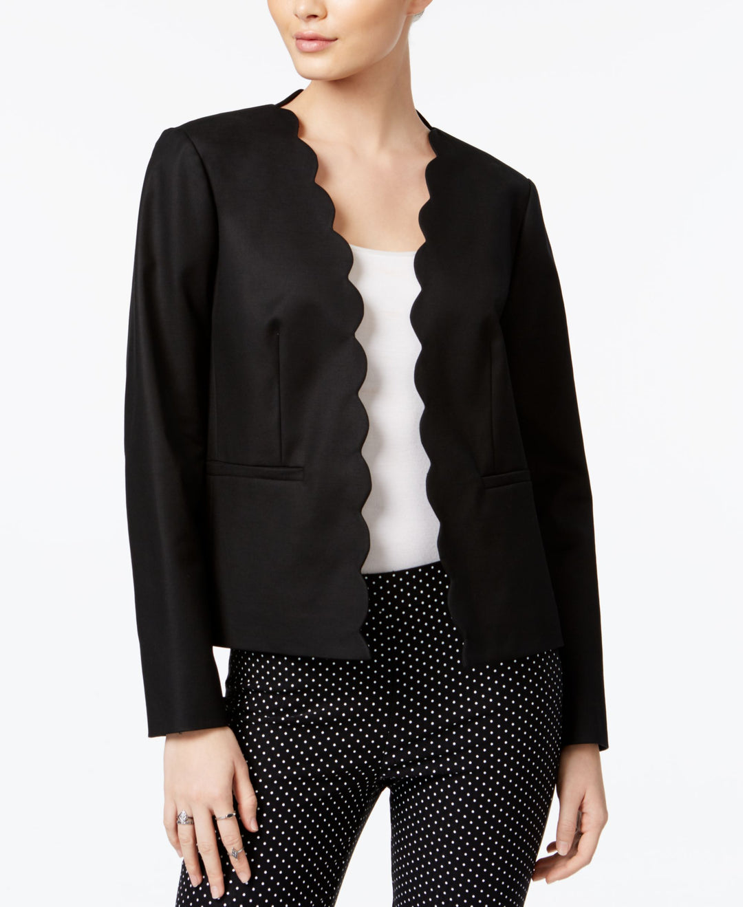 Maison Jules Long Sleeve Scalloped Blazer