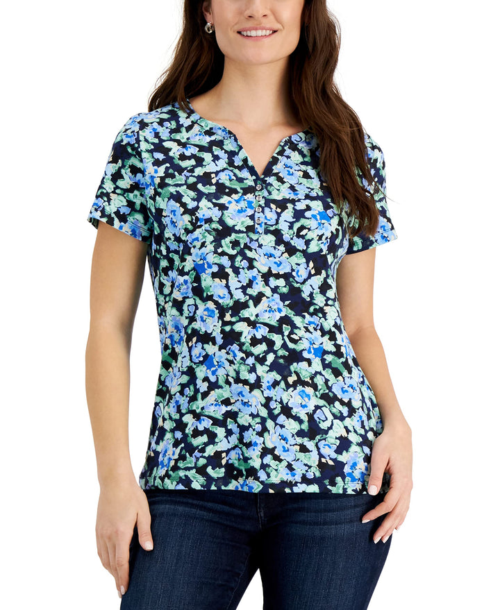 Karen Scott Sweet Floral Henley Top