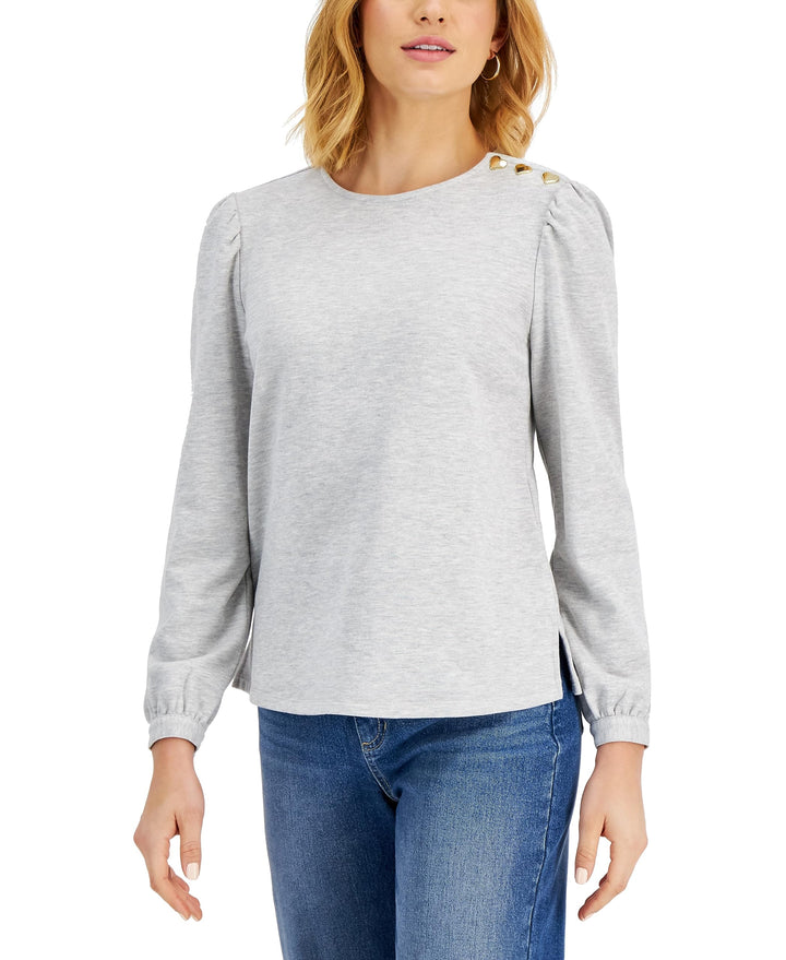 Charter Club Long Sleeve Boatneck Top With Heart Buttons