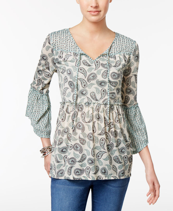 Style & Co Petite Printed Mixed Print Peasant Top