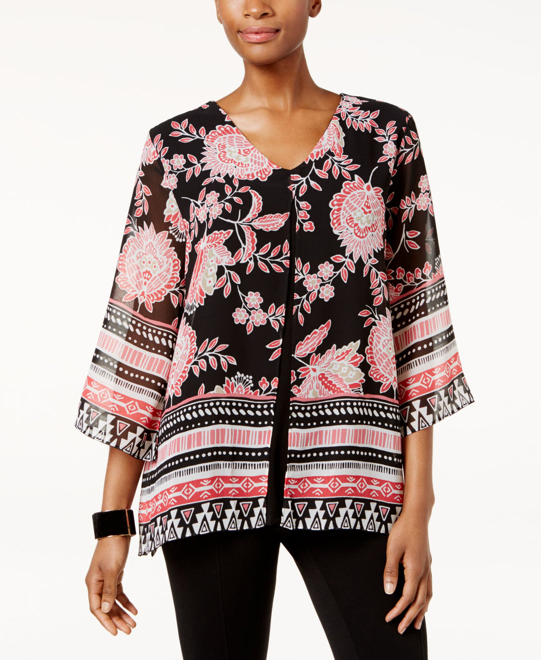 JM Collection Petite Printed Split Front Tunic