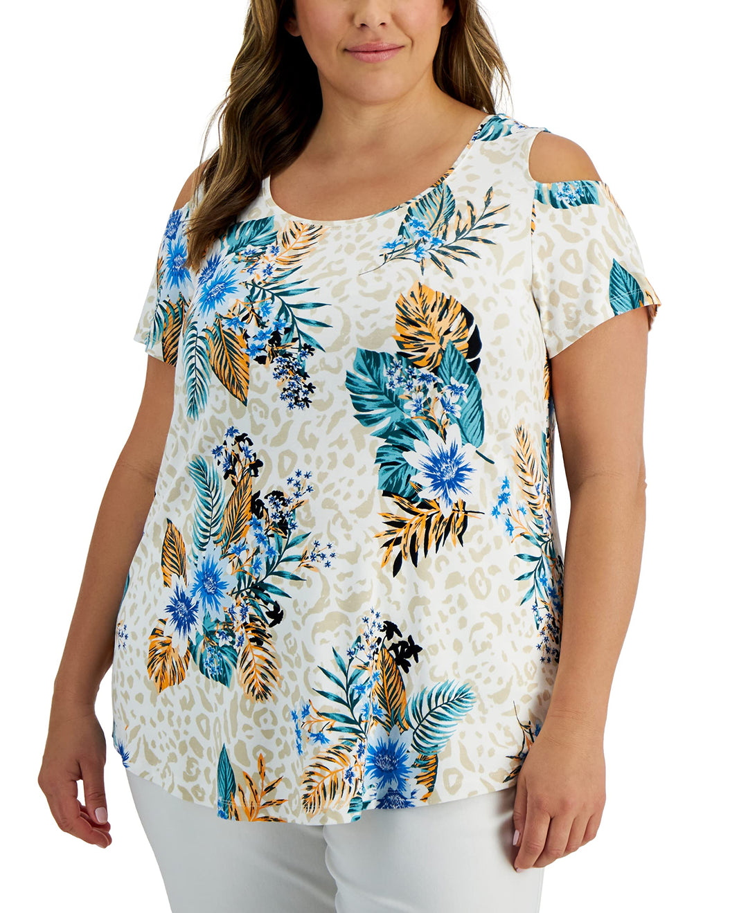 JM Collection Plus Size Tropical Wilderness Top