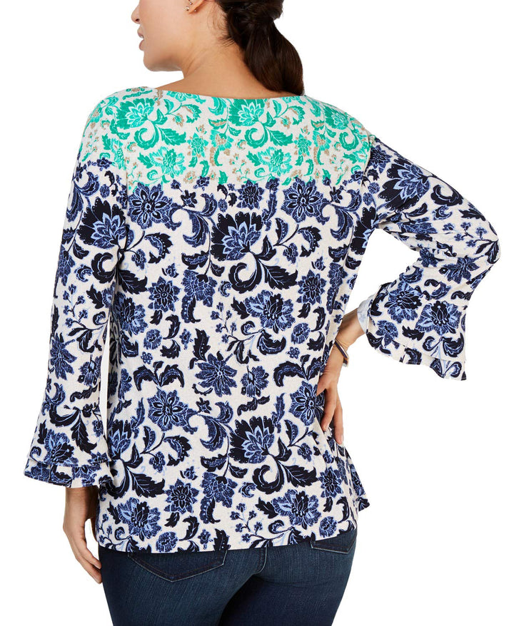 Mixed-Print Boat-Neck Top