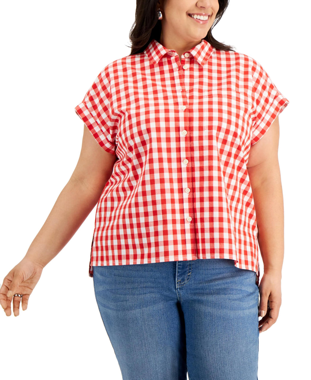 Style & Co Plus Size Gingham Cotton Camp Shirt