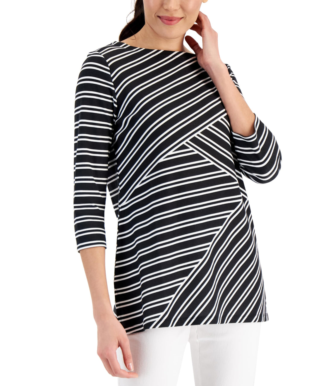 Karen Scott Womens Asymmetrical Stripe Tunic
