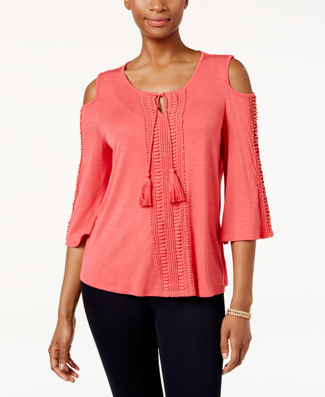Style & Co Petite Cold Shoulder Peasant Top