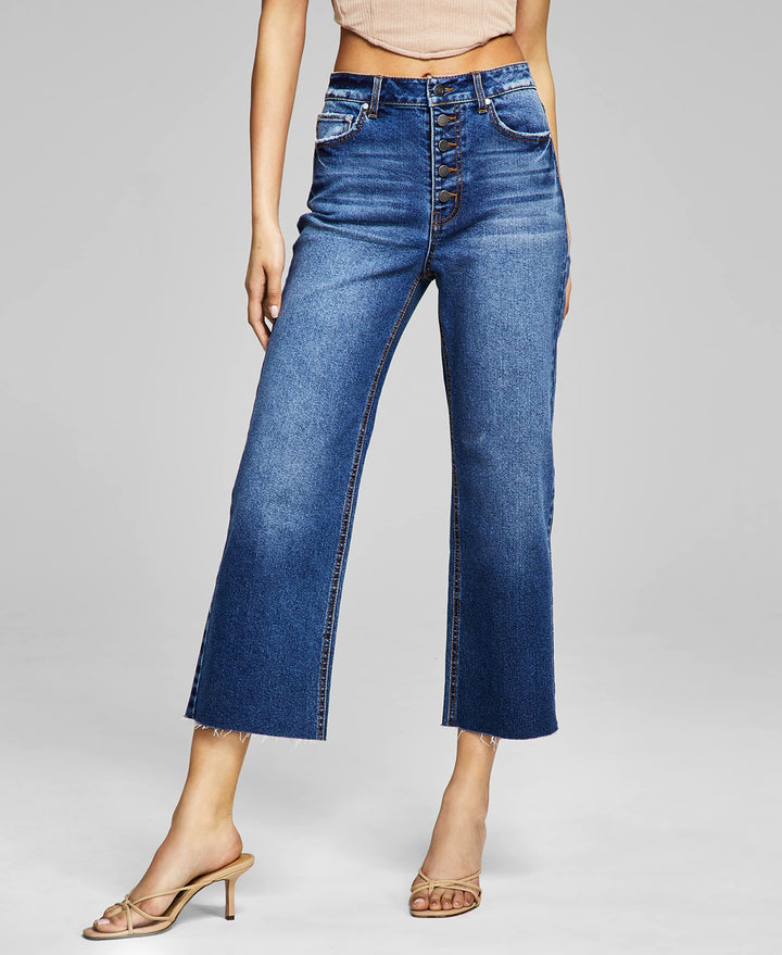Now This Womens Cotton Ripped Cropped Wide Leg Jeans