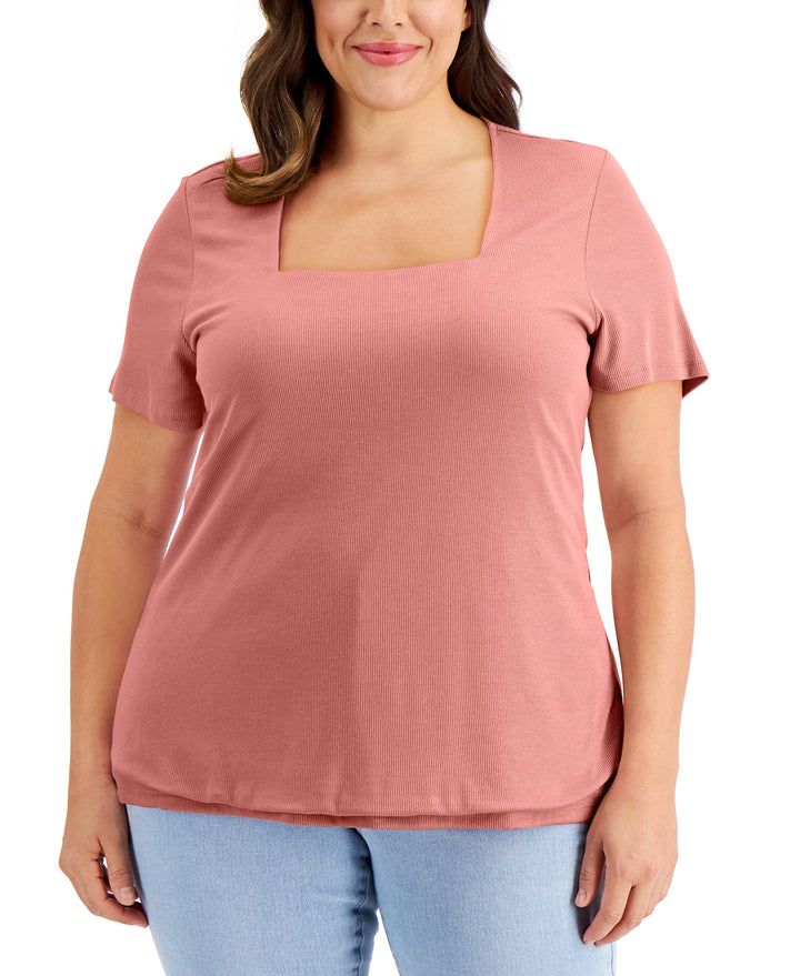 INC International Concepts Plus Size Square Neck Ribbed Top