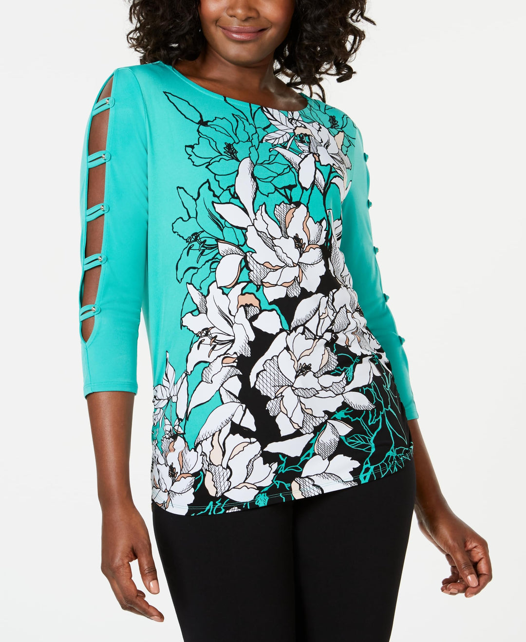 JM Collection Printed Ladder Sleeve Tunic