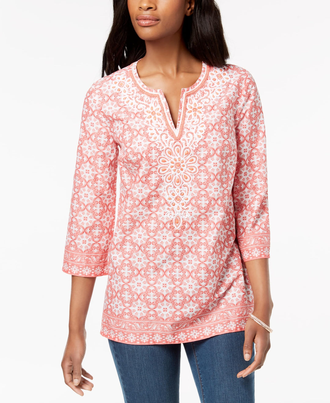 Charter Club Petite Cotton Split Neck Tunic
