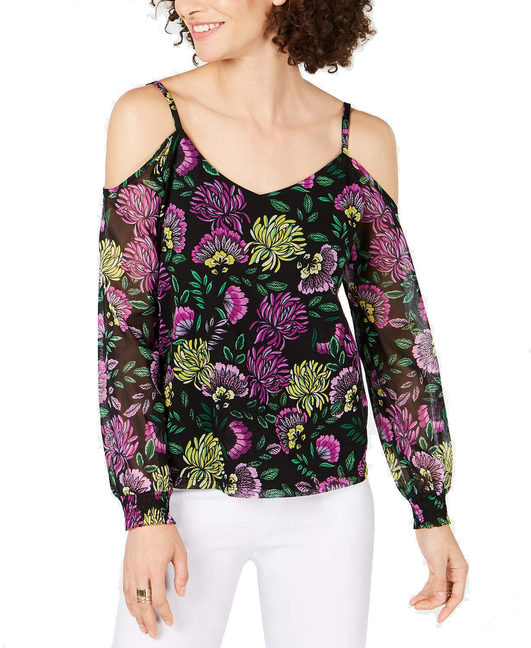 Petite Smocked Cold Shoulder Top