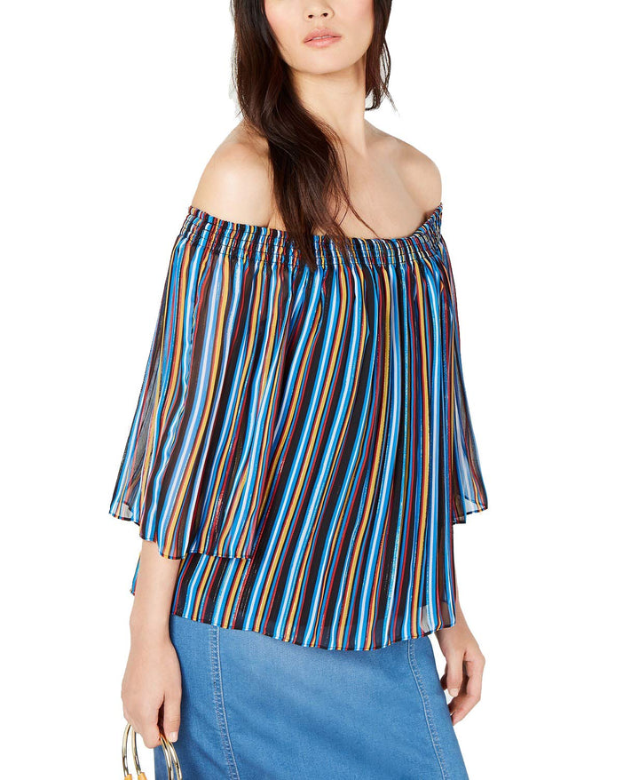 INC Printed Pleated Off-The-Shoulder Top