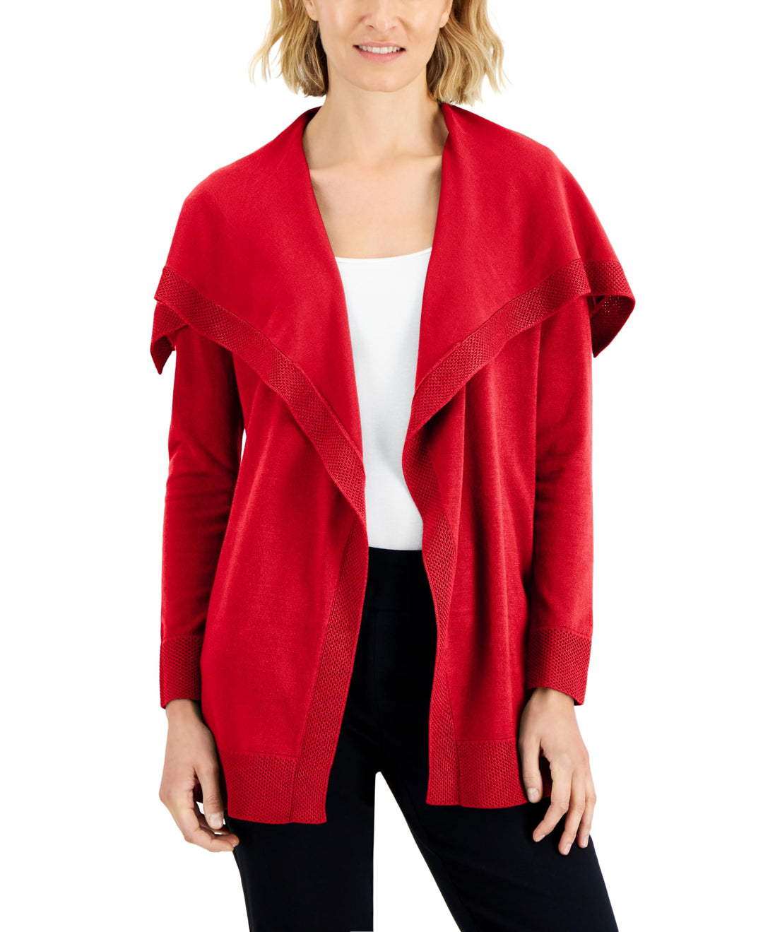 JM Collection Petite Envelope Neck Open Front Solid Cardigan