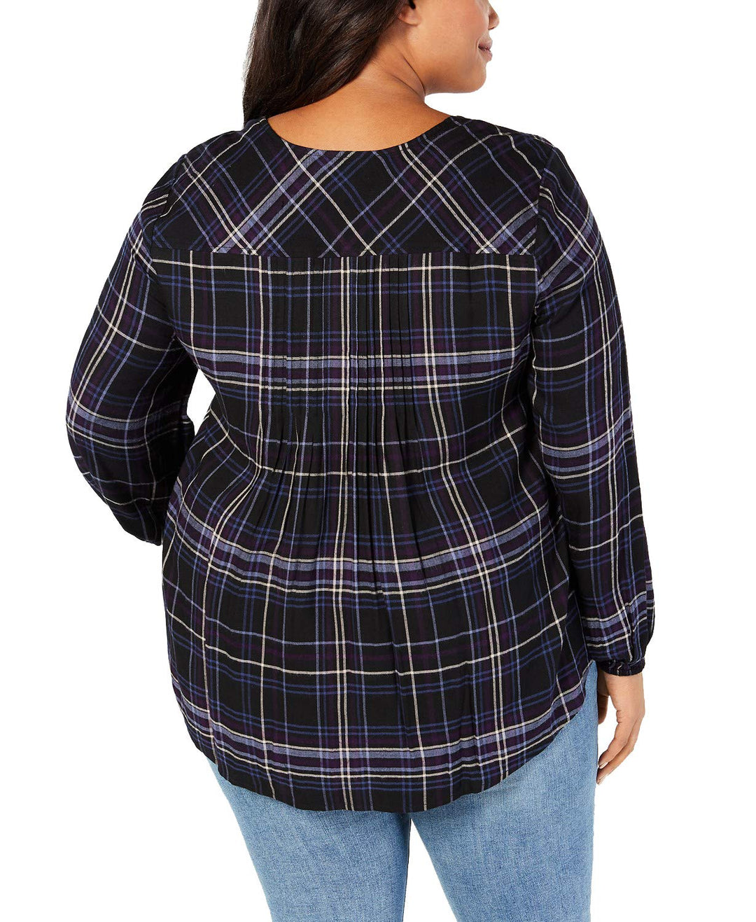 Plus Size Plaid Pleated Blouse