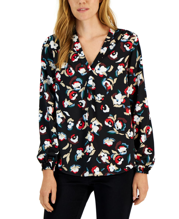 Alfani Womens Long Sleeve V Neck Blouse