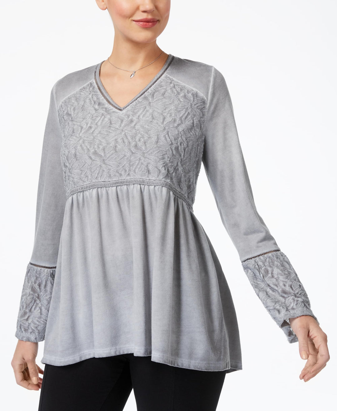 Jacquard-Detail Peasant Top