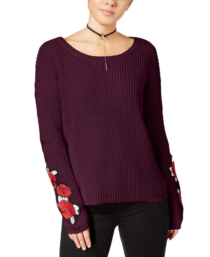 Juniors' Rose-Embroidered Sweater