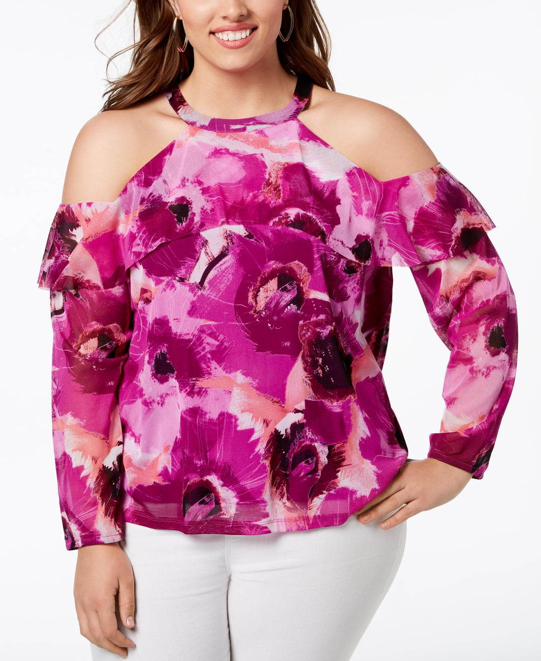Plus Size Cotton Cold Shoulder Halter Top