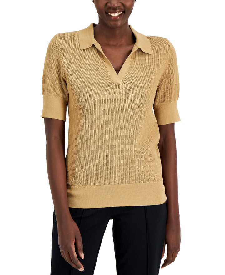 Alfani Womens Pointelle Polo Sweater