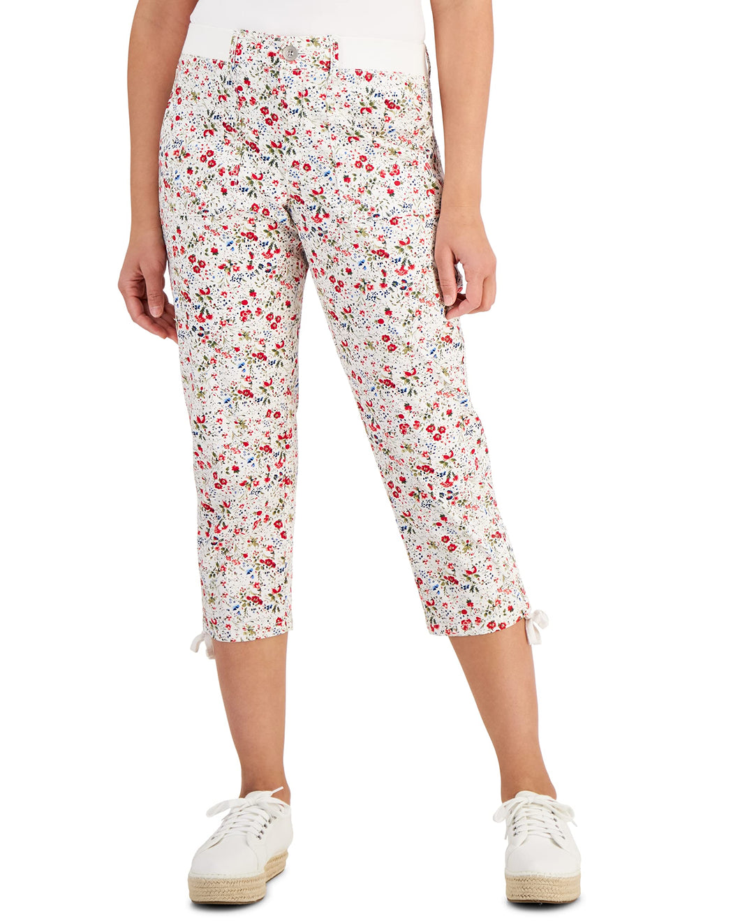 Style & Co Womens Printed Tie Hem Cropped Pants