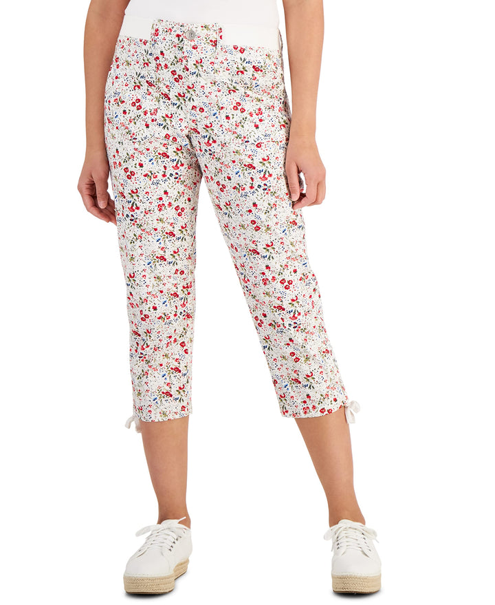 Style & Co Womens Printed Tie Hem Cropped Pants