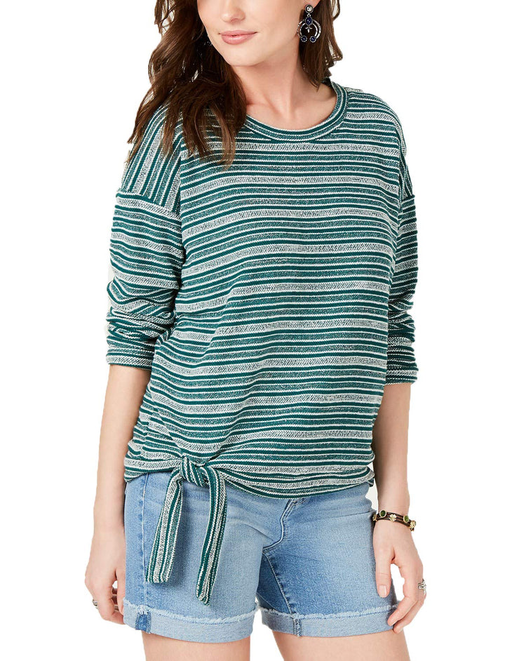 Striped Long-Sleeve Tie Top