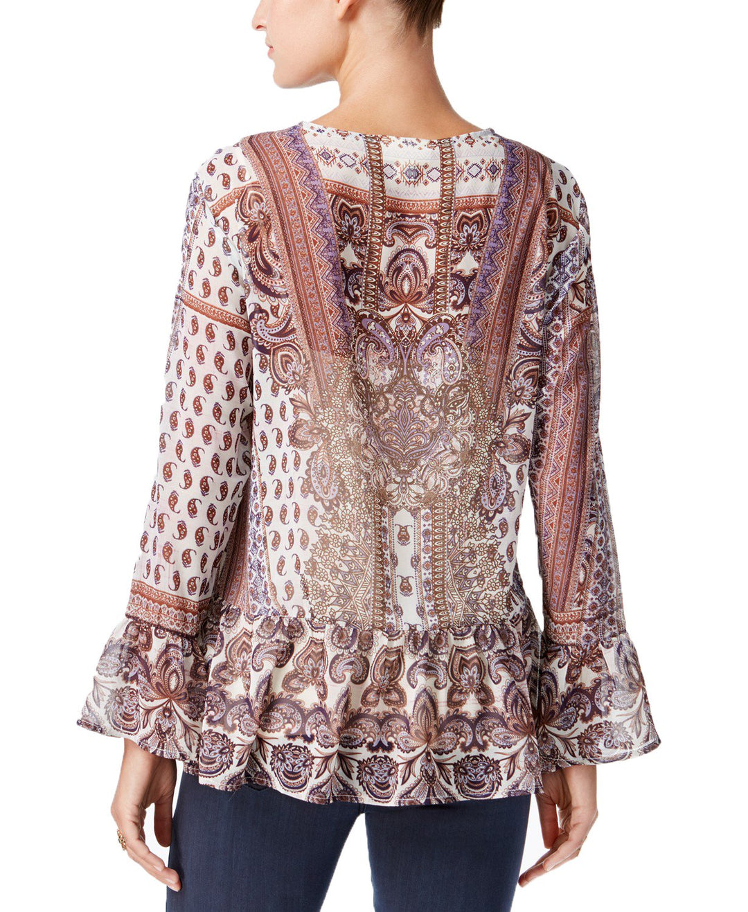 Style & Co Petite Lace Up Peasant Top