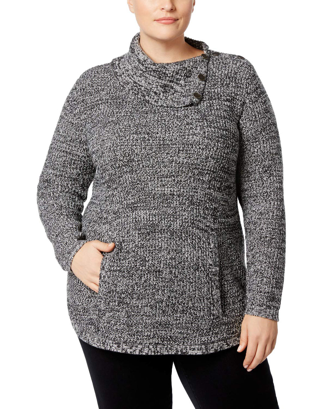 Style & Co Plus Size Envelope Collar Marled Sweater