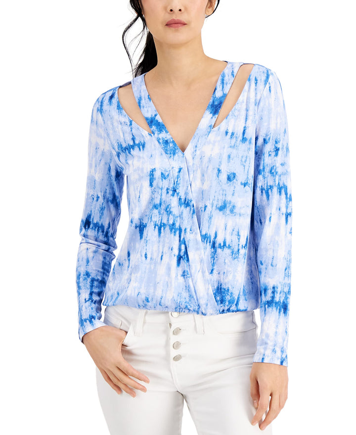 INC International Concepts Printed Cutout Surplice Top