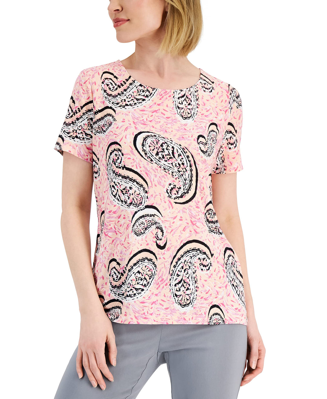 JM Collection Womens Printed Jacquard Top