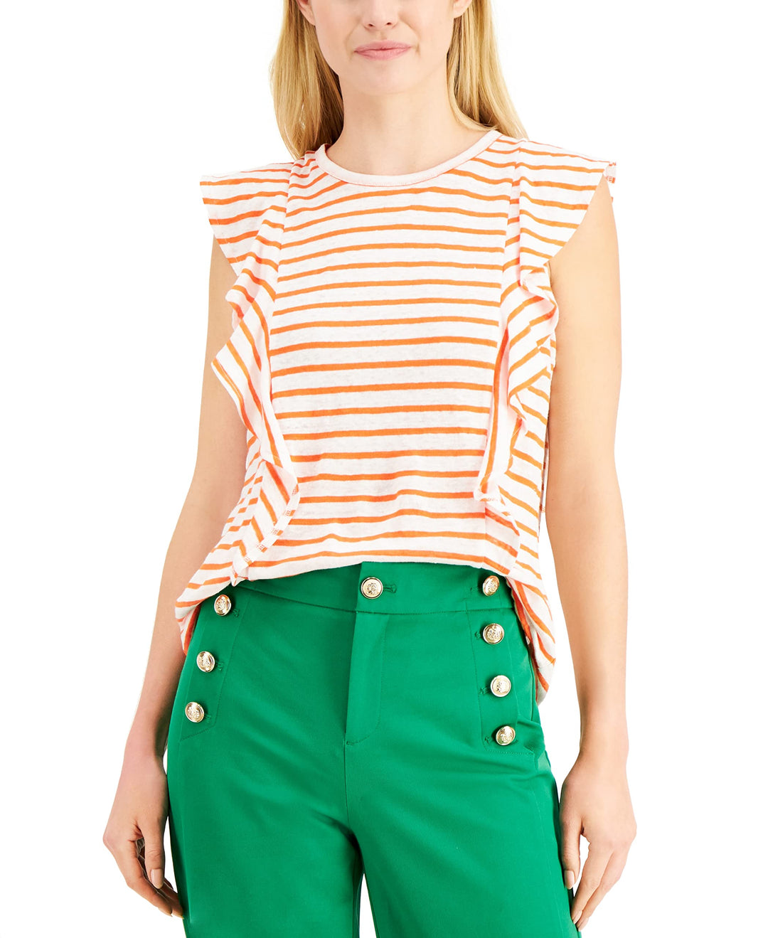 Charter Club Linen Striped Ruffled Top