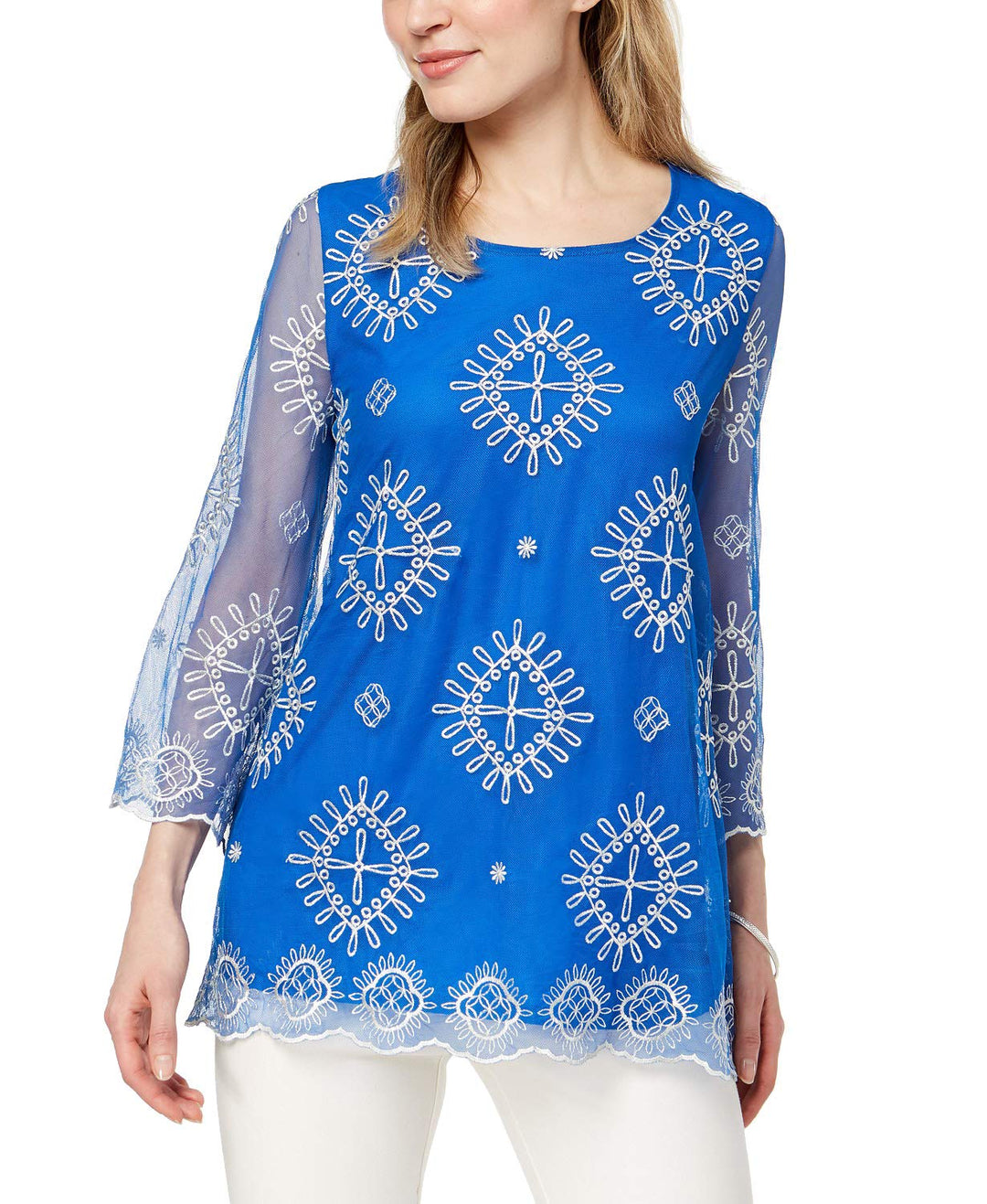 Alfani Embroidered Sheer Sleeve Top