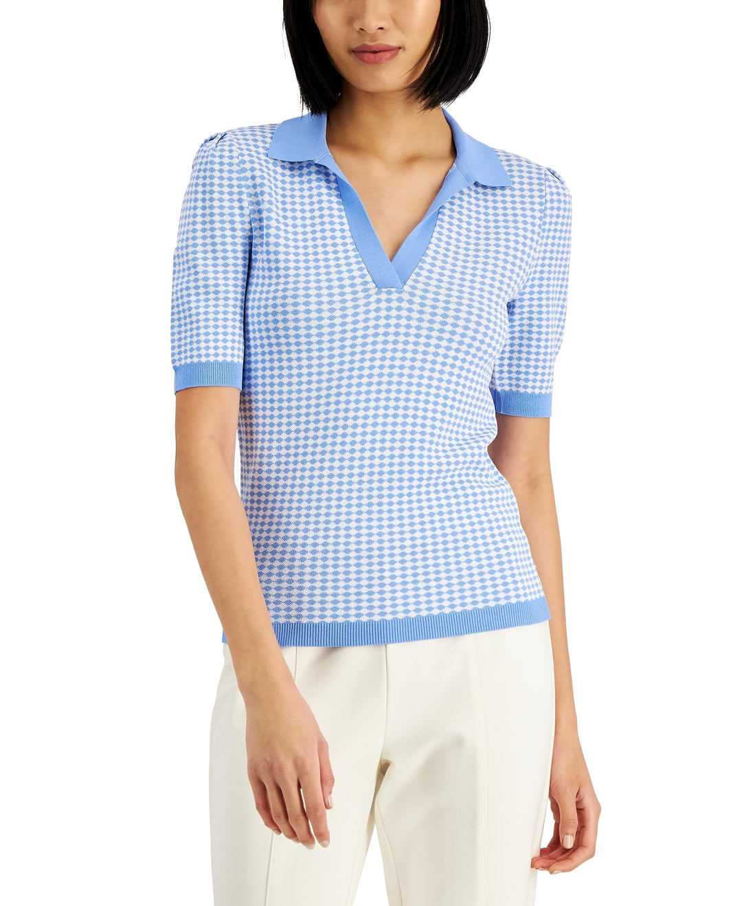 Alfani Geometric Print Polo Sweater Top