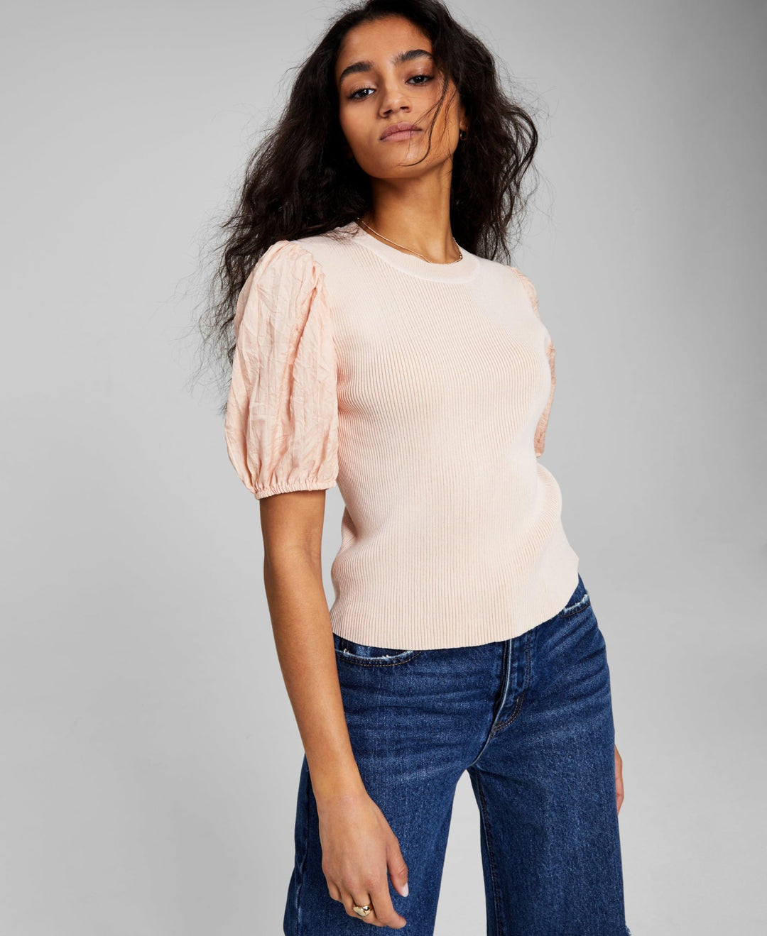 Now This Womens Puff Sleeve Knit Top