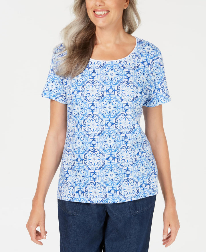 Karen Scott Printed Scoop Neck T-Shirt