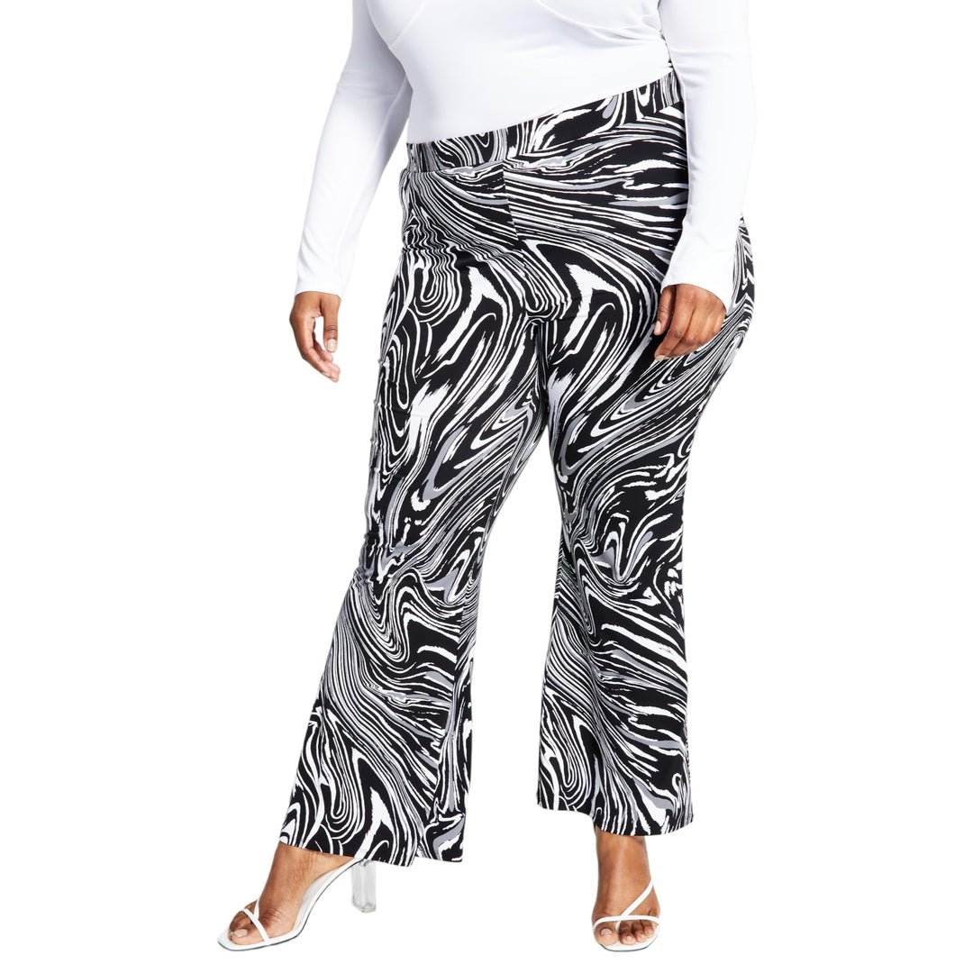 Bar III Plus Size Swirl Print Flare Leg Pants