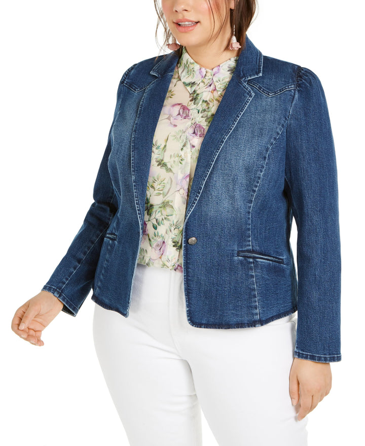 INC International Concepts Plus Size Puff Sleeve Denim Blazer