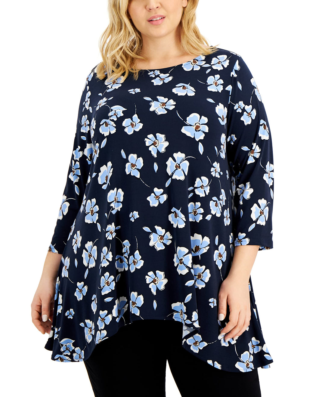 Alfani Plus Size Printed Asymmetrical Hem Tunic Top