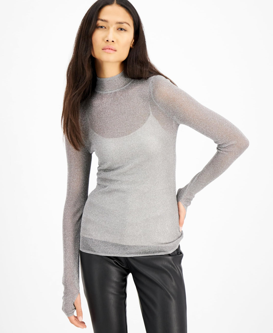 INC International Concepts Sheer Mock Neck Sweater