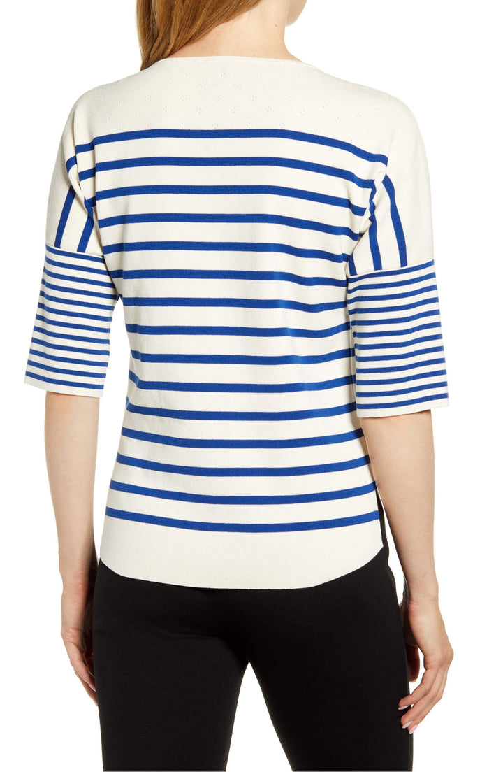 Anne Klein Striped Boat-Neck Sweater (Anne White/Cezanne Blue, XXS)