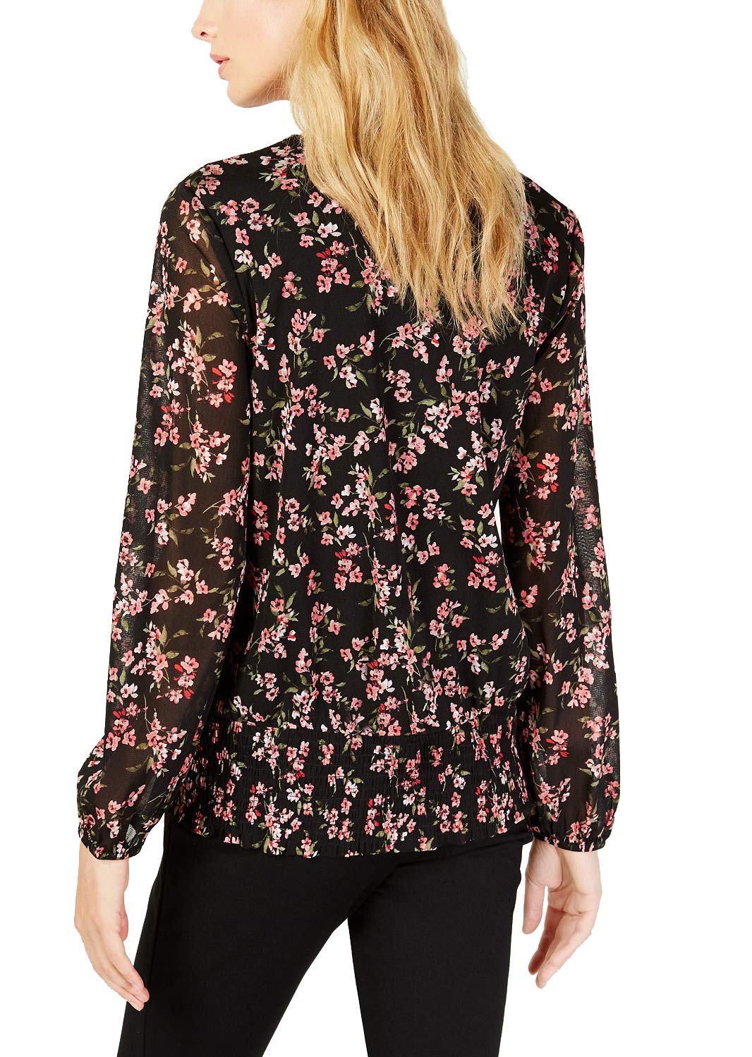 Printed Surplice Smocked Waist Top