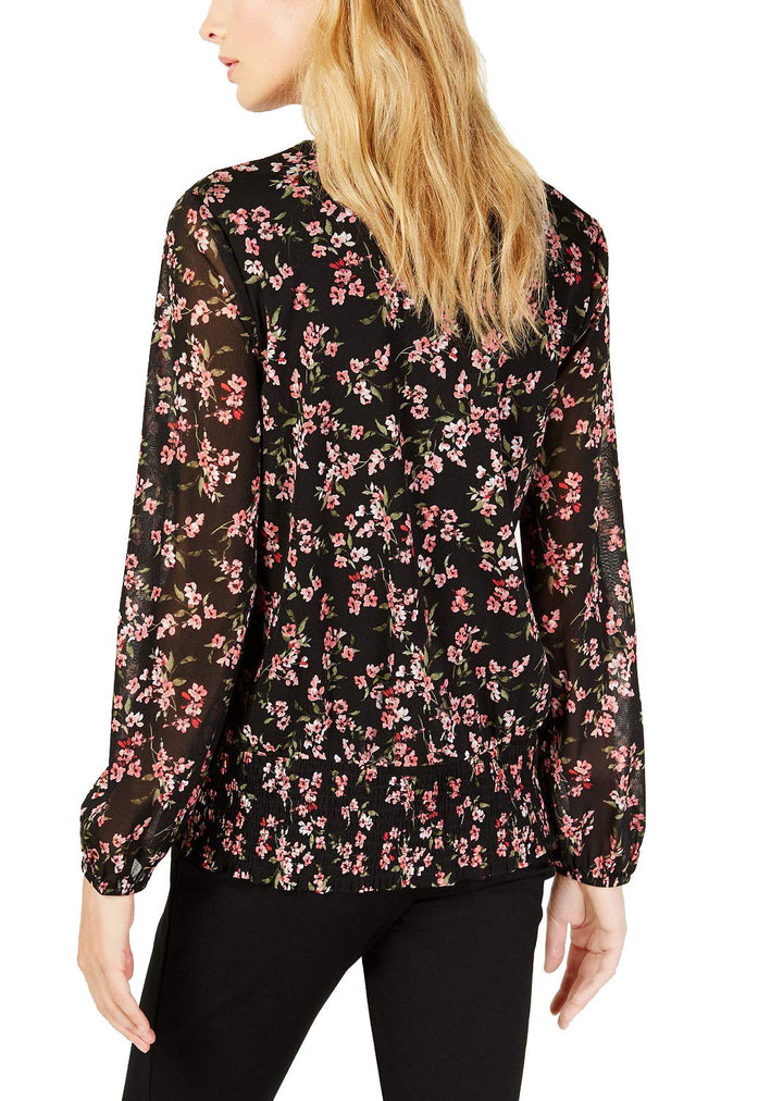 Printed Surplice Smocked Waist Top